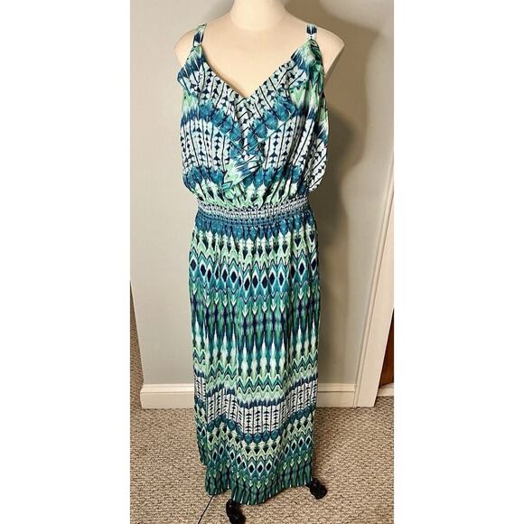 Faded Glory Dresses & Skirts - Faded Glory Womens Maxi Dress Blue Green SZ 3X Mermaid Beach Cruise Vacation
